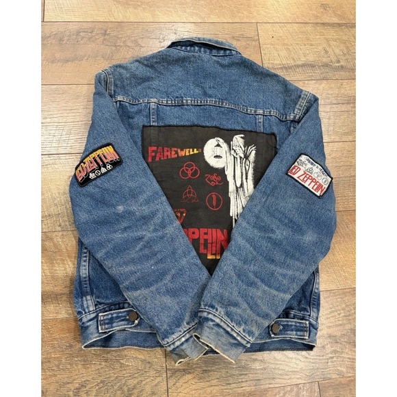GAP Other - Vintage 80s 90s Led Zeppelin GAP Plaid Lined Denim Trucker Jacket Small Blue USA